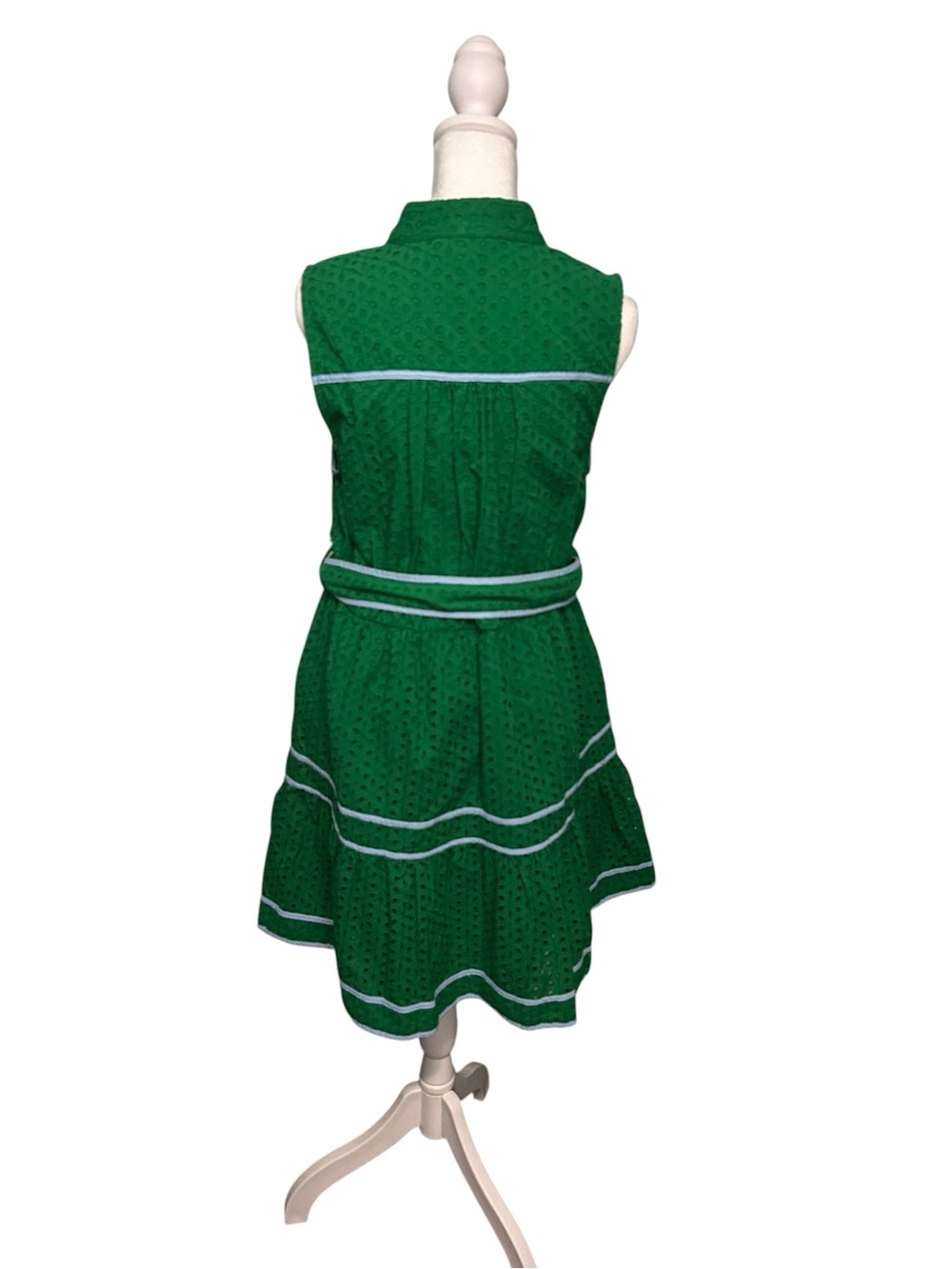 Crown & Ivy Green Eyelet Sleeveless Tie Waist Mini Dress Size Small NWT - Picture 6 of 11